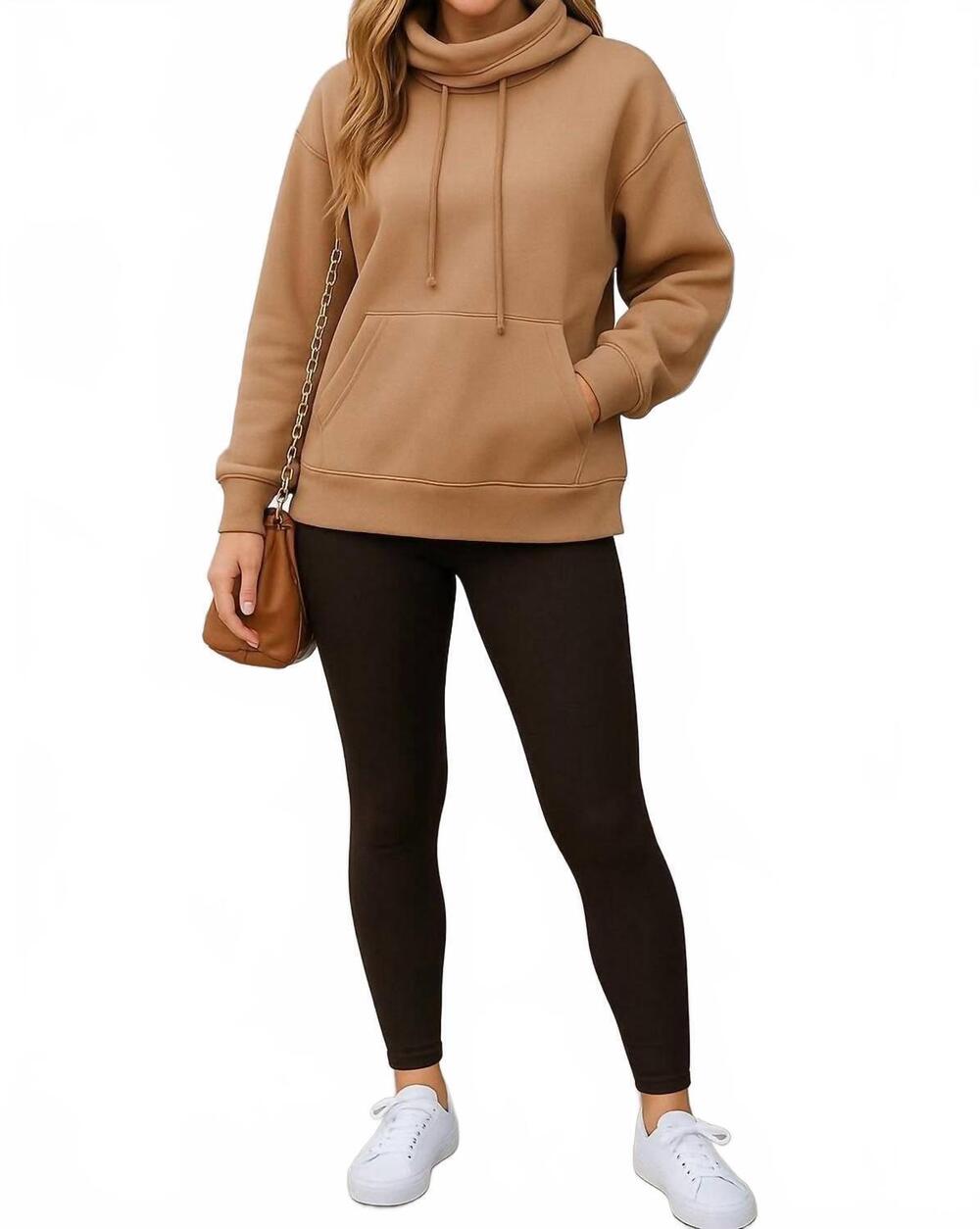 NEW T & C  APPAREL drawstring turtleneck top in brown